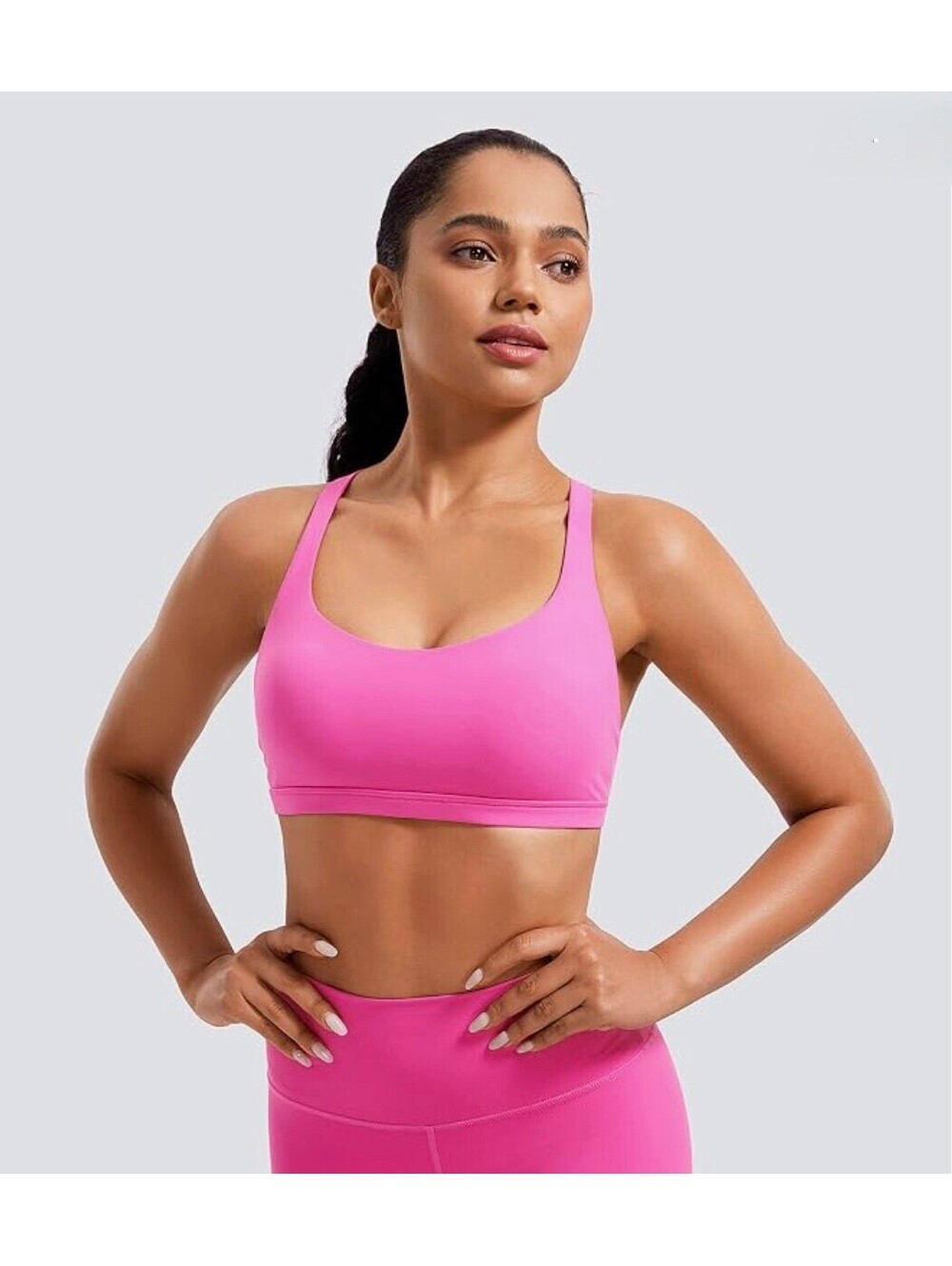 CRZ YOGA Strappy Back Sports Bra - Hibiscus Purple - Size S